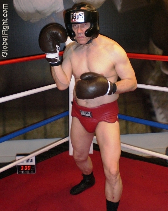 older man boxing groin protector cup nearly nude