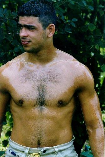 hairy man oil wrestling slicked up wrestlers