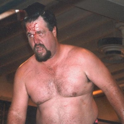 hairychest daddy bear bloody face pro wrestling match